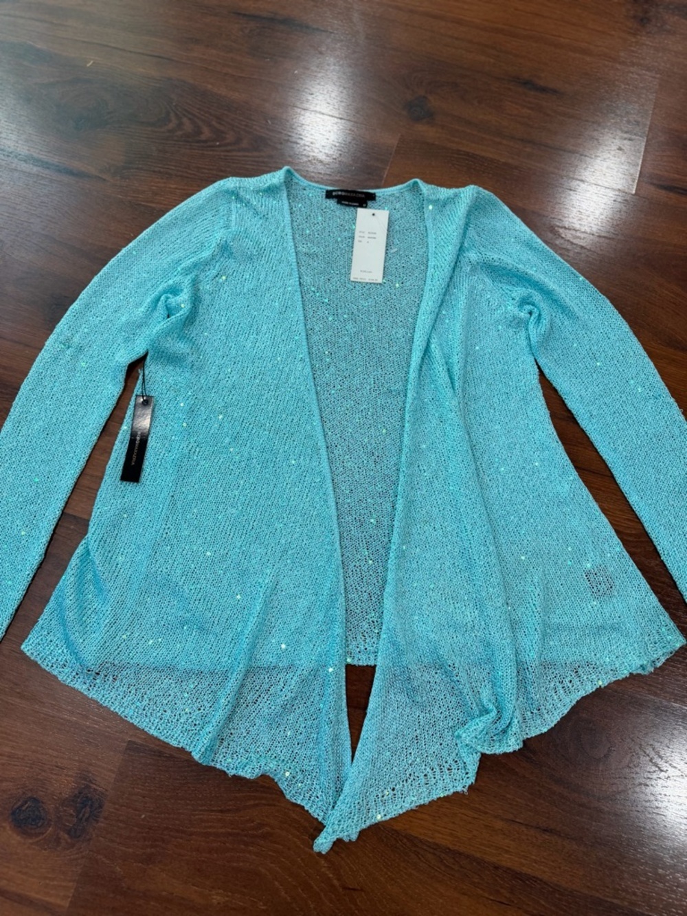 NWT BCBGMAXAZRIA Turquoise
Knit Sequin open front Size M